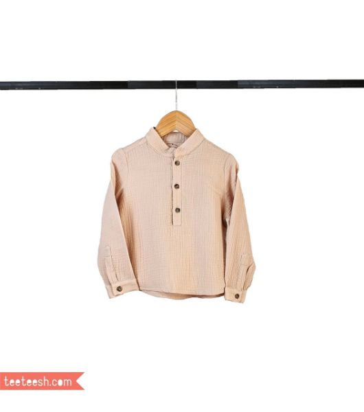 تصویر  پیراهن کرمی جلوبسته