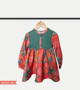 تصویر  پیراهن  طرح دار  سبز وطوسی