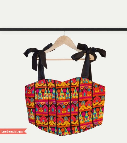 تصویر  تاپ  سوزندوزی مشکی نارنجی