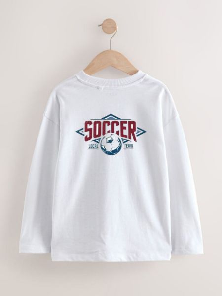 تصویر  بلوز آستین بلند سفید طرح فوتبال