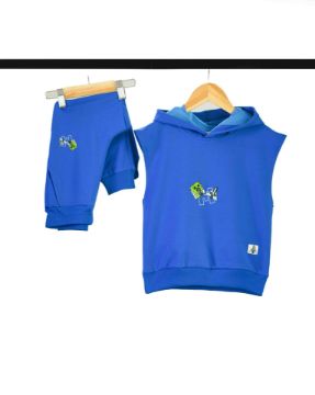 تصویر  ست جلیقه کلاهدار و شلوار آبی طرح ماینکرافت