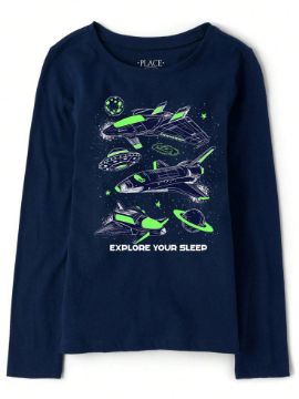 تصویر  بلوز آستین بلند سرمه ای طرح فضایی