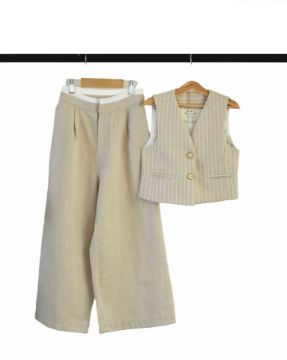 تصویر  ست جلیقه شلوار راهدار کرم