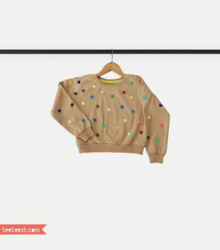 تصویر  بلوز آستین بلند کرمی با پولک رنگی