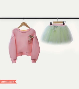 تصویر  ست بلوز صورتی با پاپیون گلدار